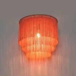 Oosterse plafondlamp goud roze kap met franjes - Franxa