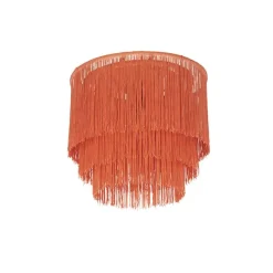 Oosterse plafondlamp goud roze kap met franjes - Franxa