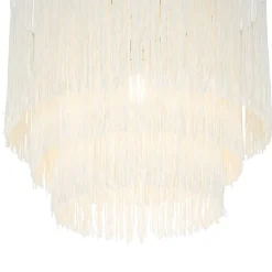 Oosterse plafondlamp goud crème kap met franjes - Franxa