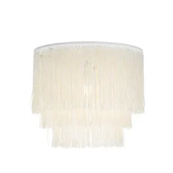 Oosterse plafondlamp goud crème kap met franjes - Franxa