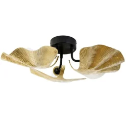 Oosterse plafondlamp messing met zwart 3-lichts - Louka