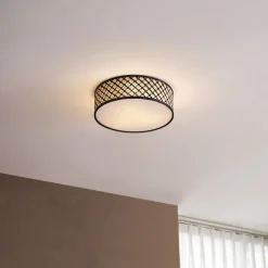 Oosterse plafondlamp rotan met zwart 40cm - Tremmo