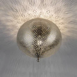 Oosterse plafondlamp staal met lichteffect - Sinbad