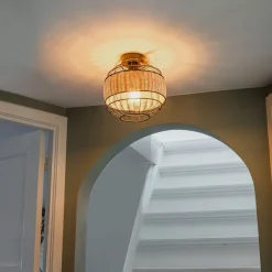 Oosterse plafondlamp zwart met rotan 25 cm - Emir