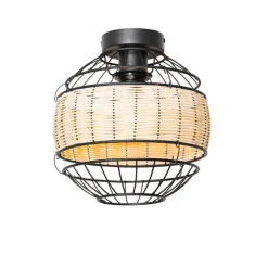 Oosterse plafondlamp zwart met rotan 25 cm - Emir