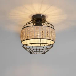 Oosterse plafondlamp zwart met rotan 25 cm - Emir