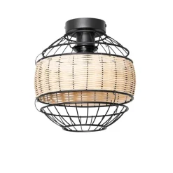 Oosterse plafondlamp zwart met rotan 25 cm - Emir