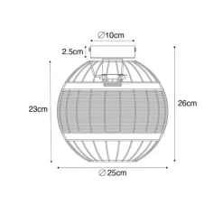 Oosterse plafondlamp zwart met rotan 25 cm - Emir