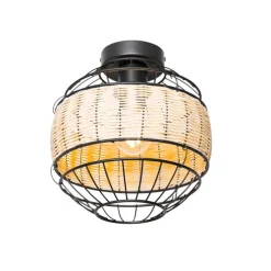 Oosterse plafondlamp zwart met rotan 25 cm - Emir