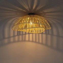 Oosterse plafondlamp zwart met naturel bamboe 62 cm - Pua