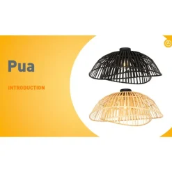 Oosterse plafondlamp zwart met naturel bamboe 62 cm - Pua