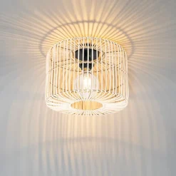 Oosterse plafondlamp zwart met rotan - Maud