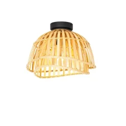 Oosterse plafondlamp zwart met naturel bamboe 30 cm - Pua