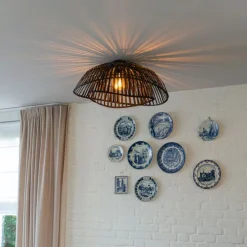 Oosterse plafondlamp zwart bamboe 62 cm - Pua