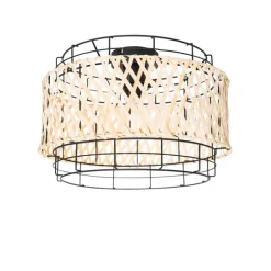 Oosterse plafondlamp zwart met bamboe - Irena