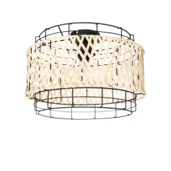 Oosterse plafondlamp zwart met bamboe - Irena