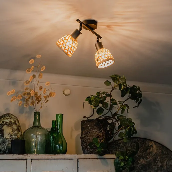 Oosterse spot zwart met bamboe 2-lichts - Rayan