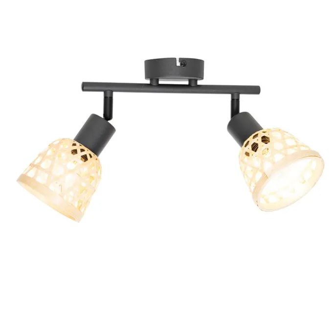 Oosterse spot zwart met bamboe 2-lichts - Rayan