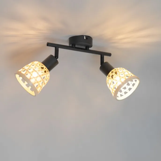 Oosterse spot zwart met bamboe 2-lichts - Rayan