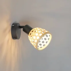 Oosterse spot zwart met bamboe en schakelaar - Rayan