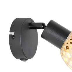 Oosterse spot zwart met bamboe en schakelaar - Rayan