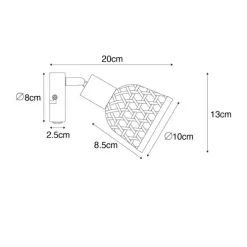 Oosterse spot zwart met bamboe en schakelaar - Rayan