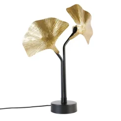 Oosterse tafellamp messing met zwart 2-lichts - Louka