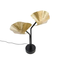 Oosterse tafellamp messing met zwart 2-lichts - Louka