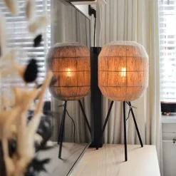 Oosterse tafellamp zwart met jute touw - Riki