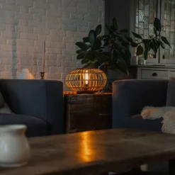 Oosterse tafellamp zwart met bamboe - Amira