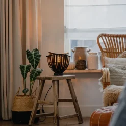 Oosterse tafellamp zwart bamboe 25cm - Pua