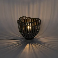 Oosterse tafellamp zwart bamboe 25cm - Pua