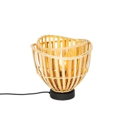 Oosterse tafellamp zwart met naturel bamboe - Pua
