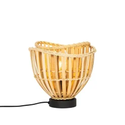 Oosterse tafellamp zwart met naturel bamboe - Pua
