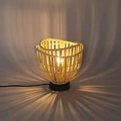 Oosterse tafellamp zwart met naturel bamboe - Pua