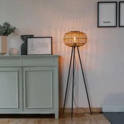 Oosterse tripod vloerlamp bamboe - Amira