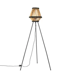 Oosterse tripod vloerlamp bamboe met zwart - Evalin