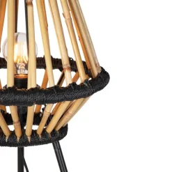 Oosterse tripod vloerlamp bamboe met zwart - Evalin