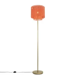 Oosterse vloerlamp goud roze kap met franjes - Franxa