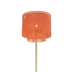 Oosterse vloerlamp goud roze kap met franjes - Franxa