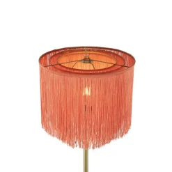 Oosterse vloerlamp goud roze kap met franjes - Franxa