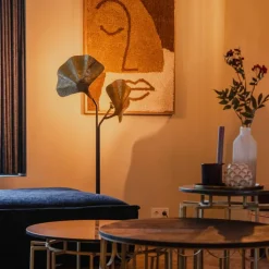 Oosterse vloerlamp messing met zwart 2-lichts - Louka