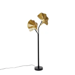 Oosterse vloerlamp messing met zwart 2-lichts - Louka