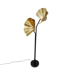 Oosterse vloerlamp messing met zwart 2-lichts - Louka