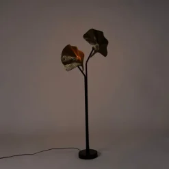 Oosterse vloerlamp messing met zwart 2-lichts - Louka