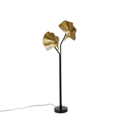 Oosterse vloerlamp messing met zwart 2-lichts - Louka