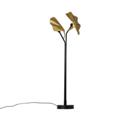 Oosterse vloerlamp messing met zwart 2-lichts - Louka