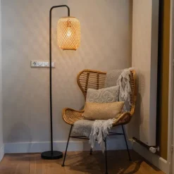 Oosterse vloerlamp zwart met bamboe - Yvonne