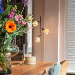 Oosterse vloerlamp zwart met bamboe 3-lichts - Rayan