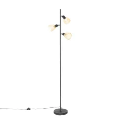 Oosterse vloerlamp zwart met bamboe 3-lichts - Rayan
